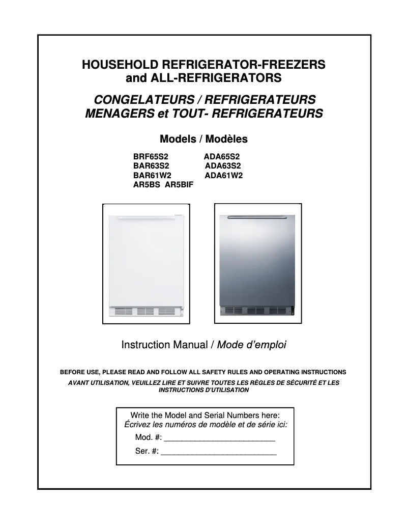 Page 1 de la notice Manuel utilisateur Summit AR5BS