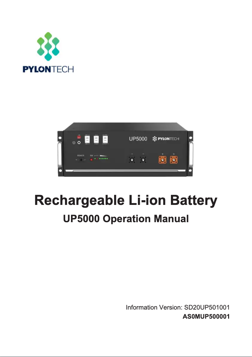Page 1 de la notice Manuel utilisateur Pylontech UP5000
