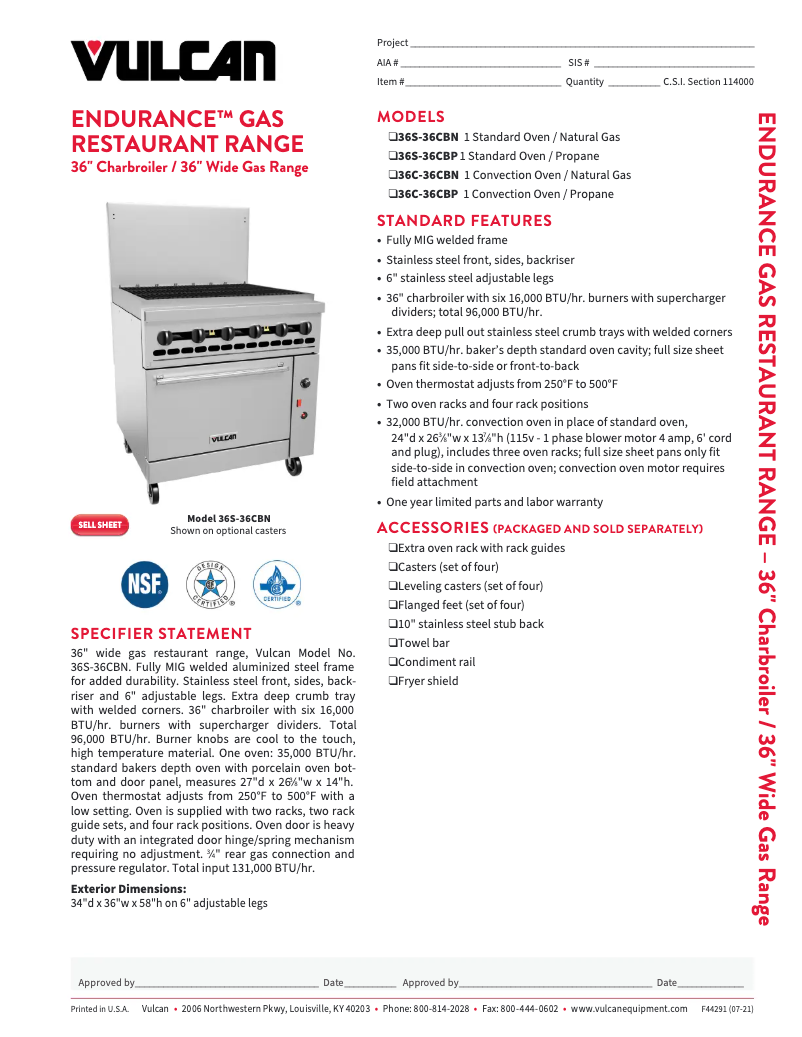 Página 1 del manual Ficha técnica Vulcan 36S-36CB