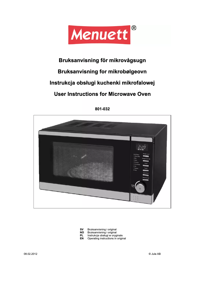 Página 1 del manual Manual de usuario Menuett 801-032