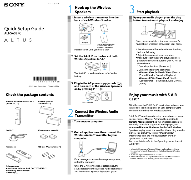 Page n°1 - Guide d'installation Sony AIR-SA50R