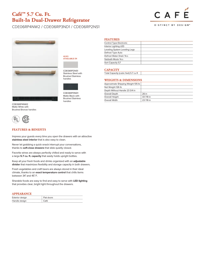 Página 1 del manual Ficha técnica GE CDE06RP4NW2