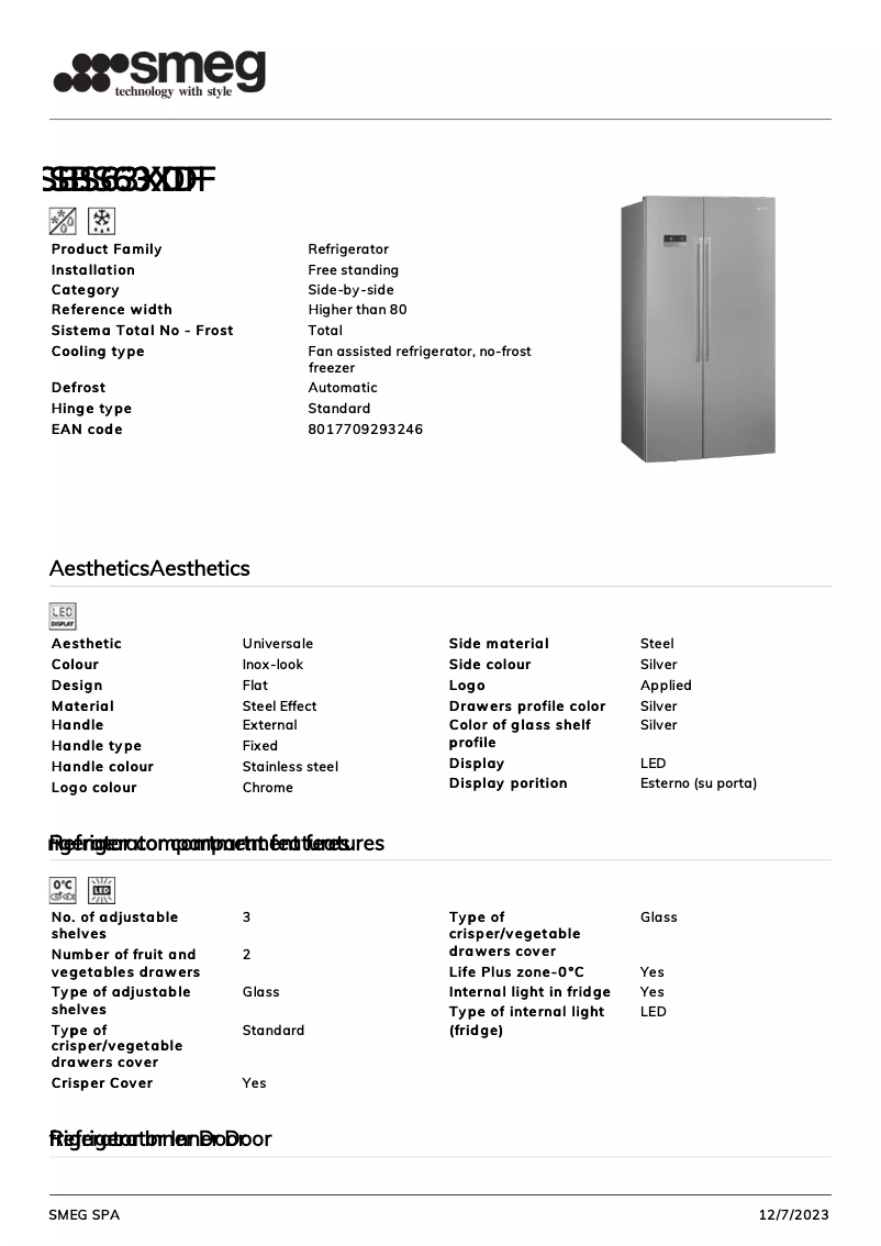 Page n°1 - Fiche technique Smeg SBS63XDF