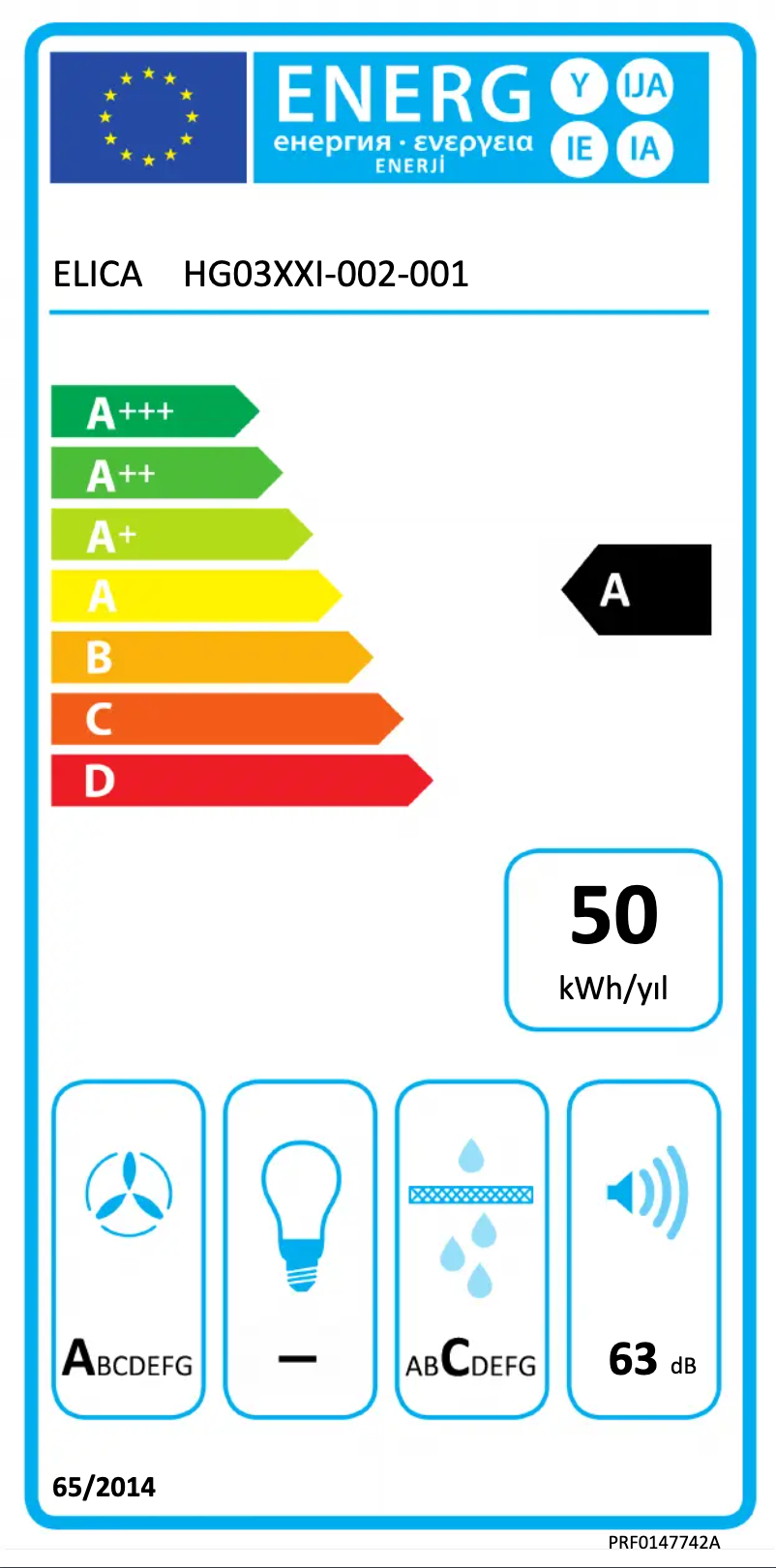 Página 1 del manual Etiqueta energética Elica PRF0147742A