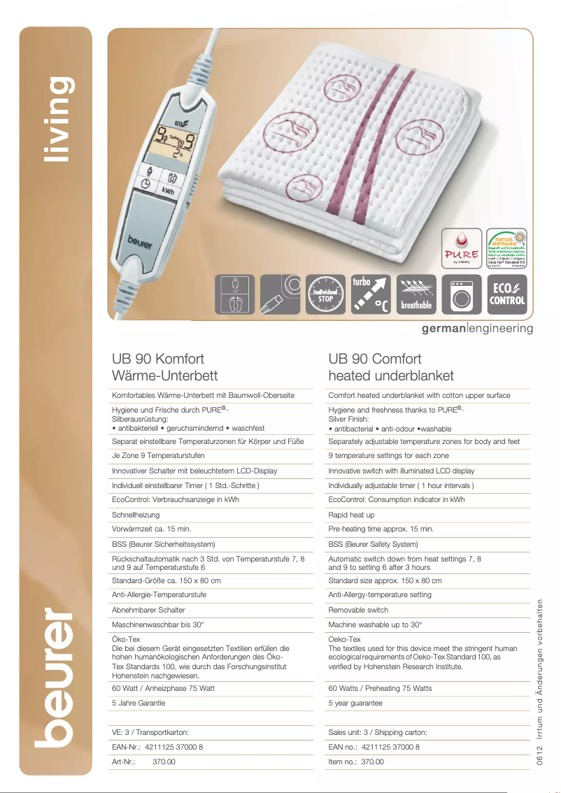 Page n°1 - Fiche technique Beurer UB 90