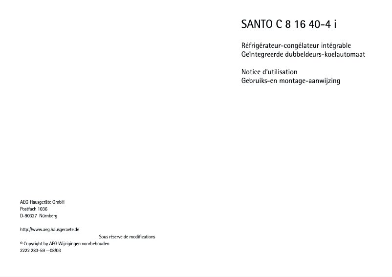 Page n°1 - Manuel utilisateur AEG SANTO C 8 16 40-4 I