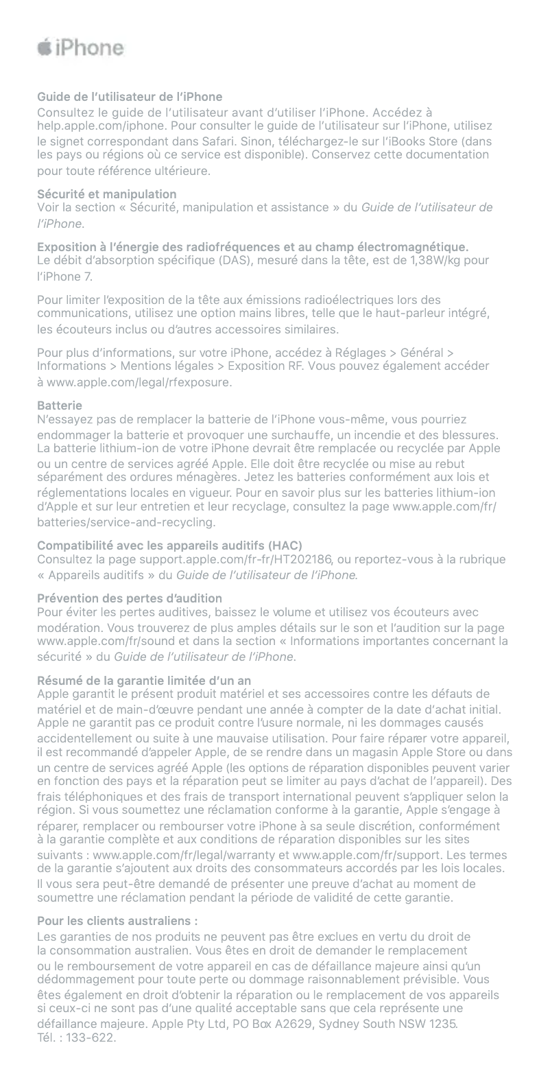 Page n°1 - Mode d'emploi Apple iPhone 7 Plus