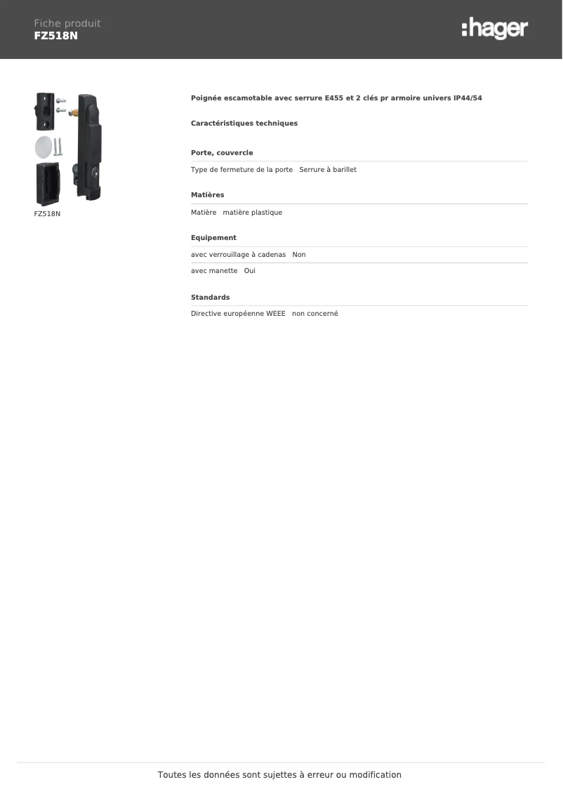 Page n°1 - Manuel utilisateur Hager FZ518N