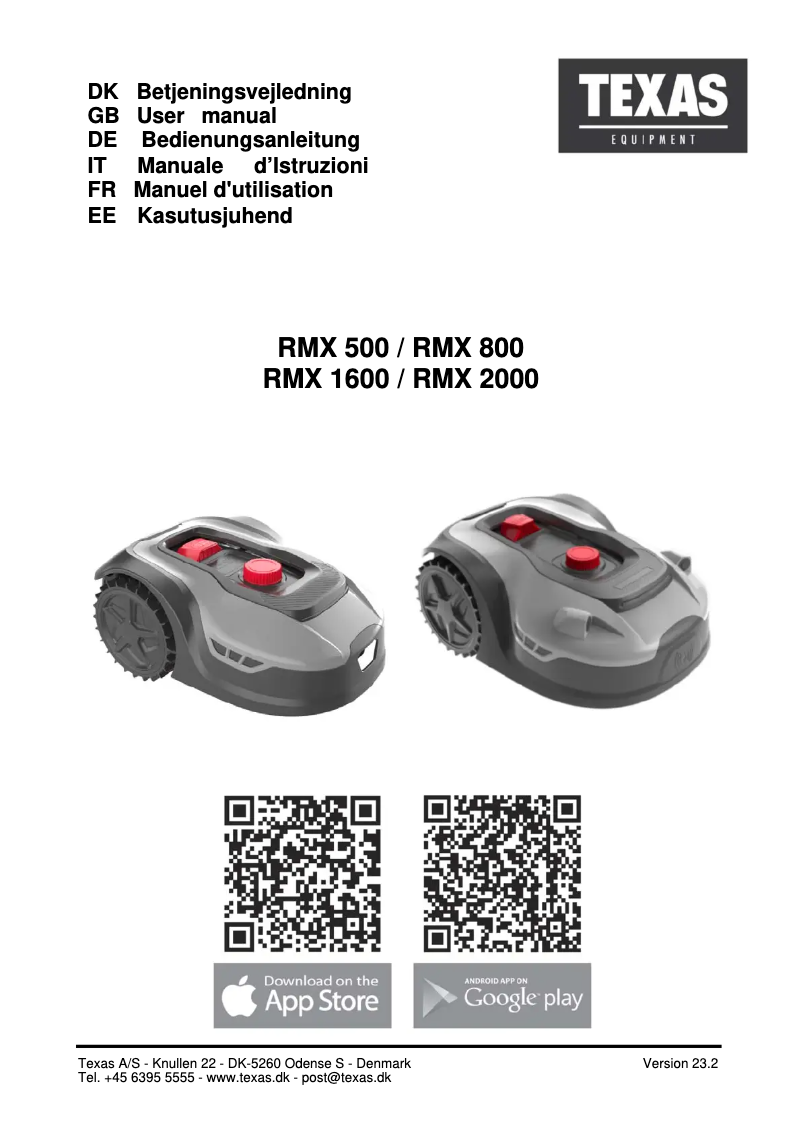 Page n°1 - Manuel utilisateur Texas RMX800