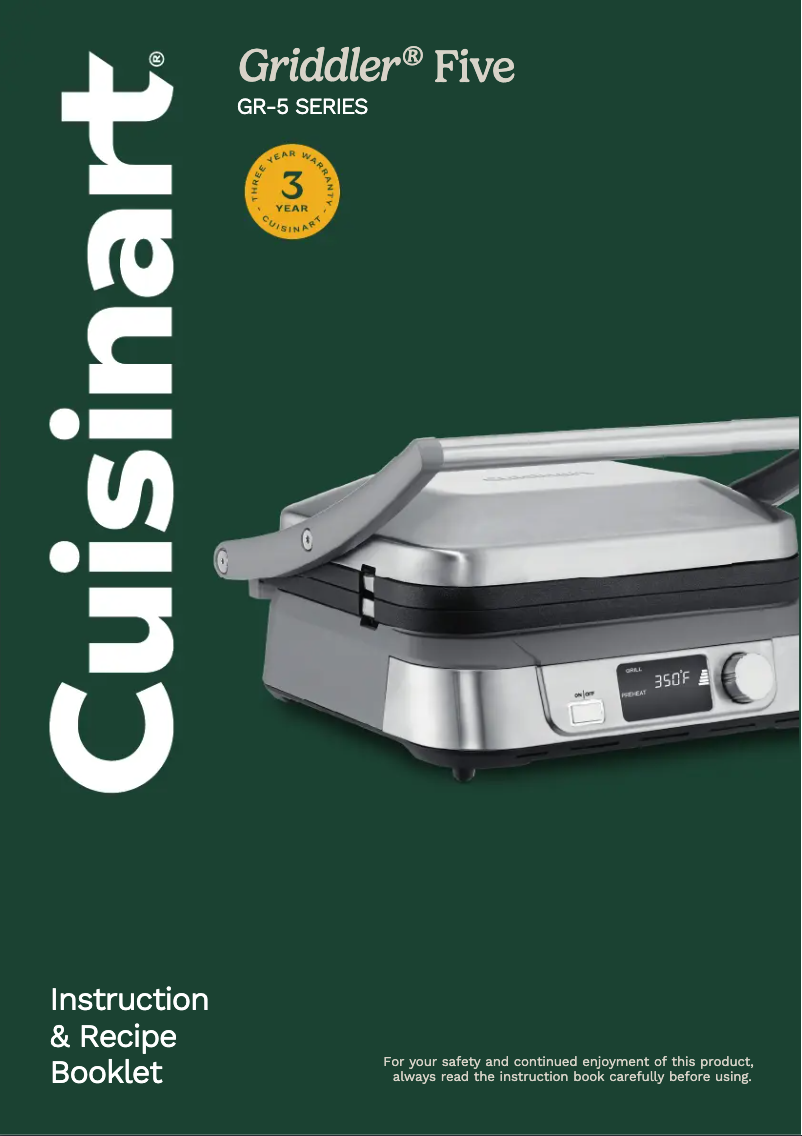Page n°1 - Manuel utilisateur Cuisinart Griddler Five GR-5B