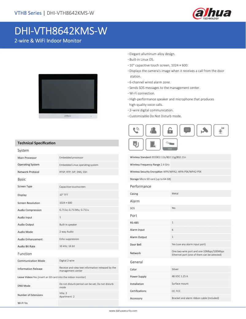 Image de la première page du manuel de l'appareil VTH8642KMS-W