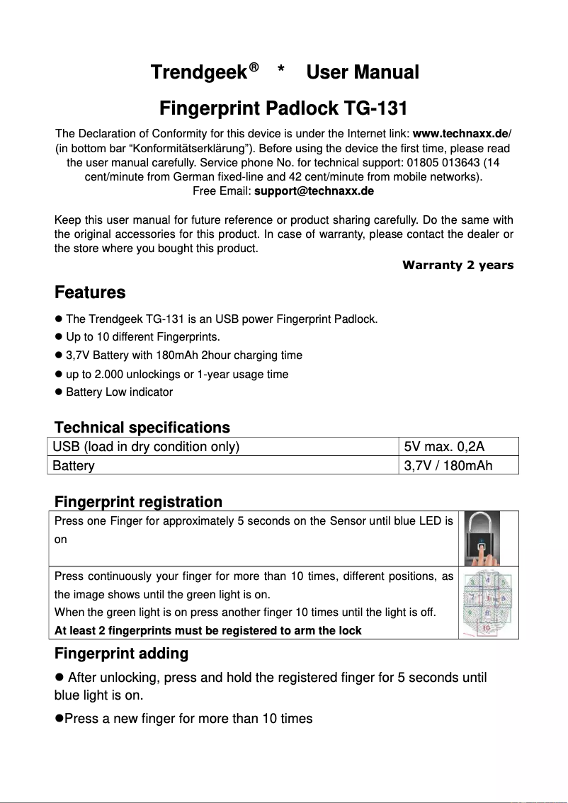 Page n°1 - Manuel utilisateur TrendGeek TG-131