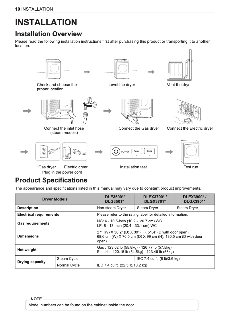 Page n°1 - Guide d'installation LG DLEX3700W