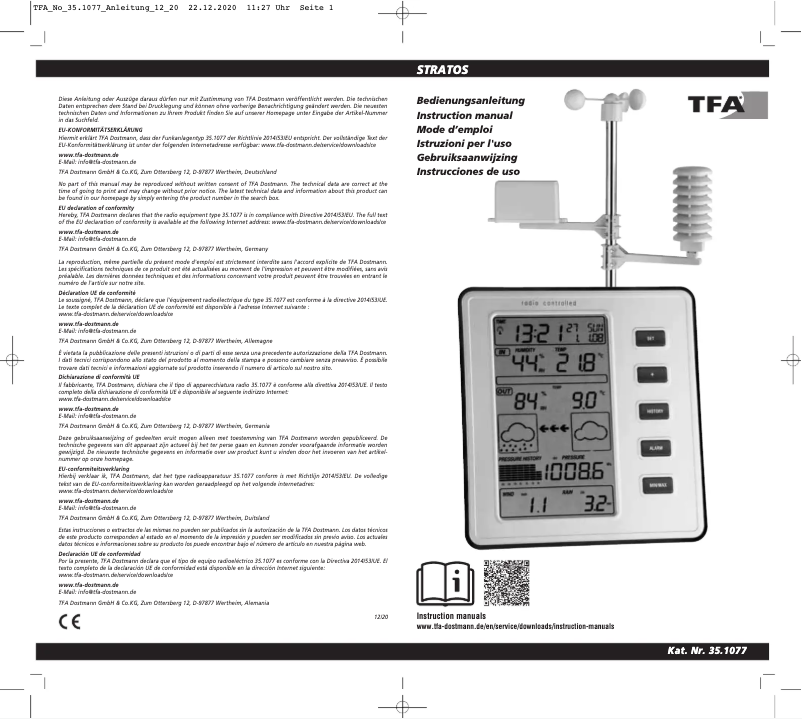 Page 1 de la notice Manuel utilisateur TFA Stratos 35.1077