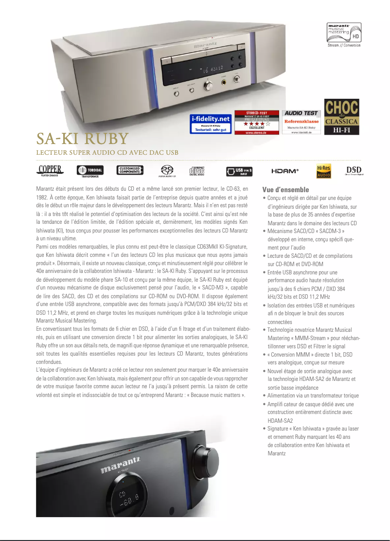 Page n°1 - Fiche technique Marantz SA-KI RUBY
