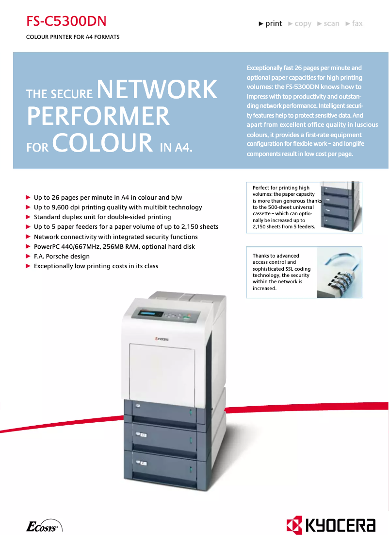Page 1 de la notice Fiche technique Kyocera FS-C5300DN