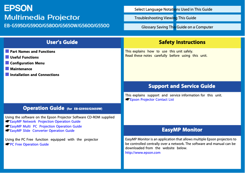 Page 1 de la notice Manuel utilisateur Epson EB-G5600