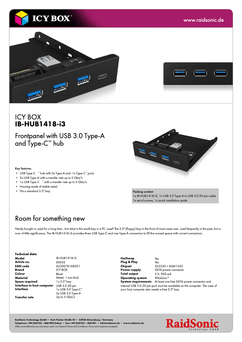 Página 1 del manual Ficha técnica Icy Box IB-HUB1418-i3