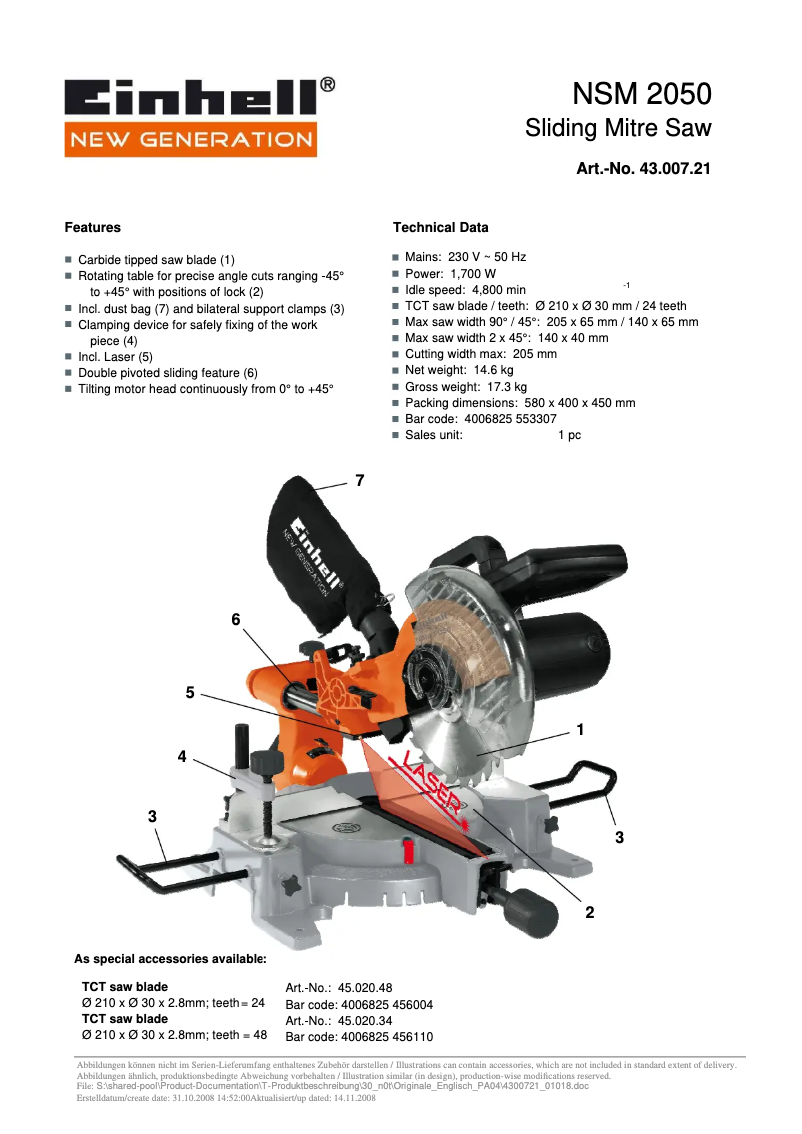 Page 1 de la notice Manuel utilisateur Einhell NSM 2050