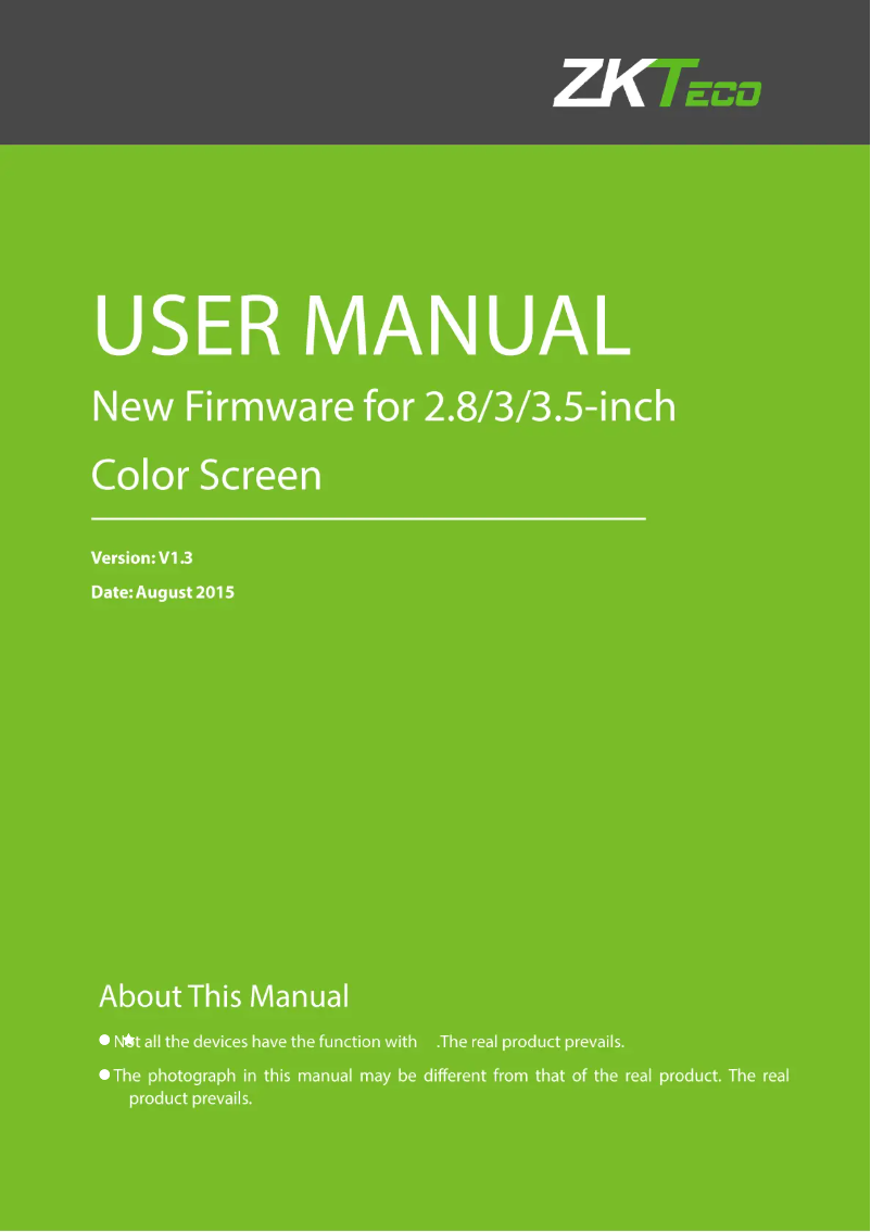 Page n°1 - Manuel utilisateur ZKTeco UA760
