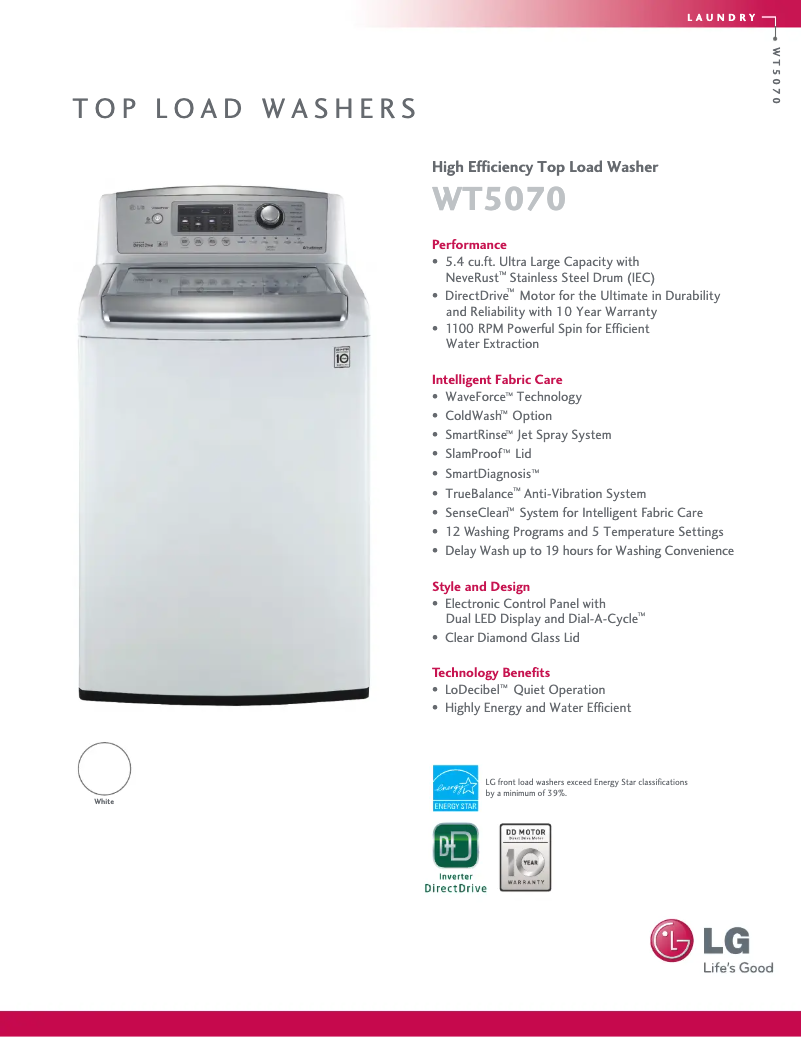 Page n°1 - Fiche technique LG WT5070CW