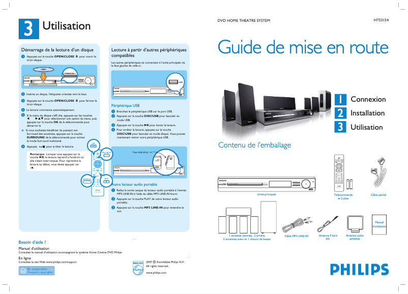 Página 1 del manual Guía de inicio rápido Philips HTS3154