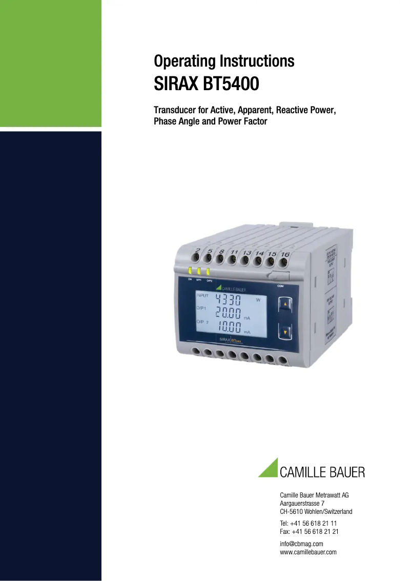 Page n°1 - Manuel utilisateur Camille Bauer SIRAX BT5400