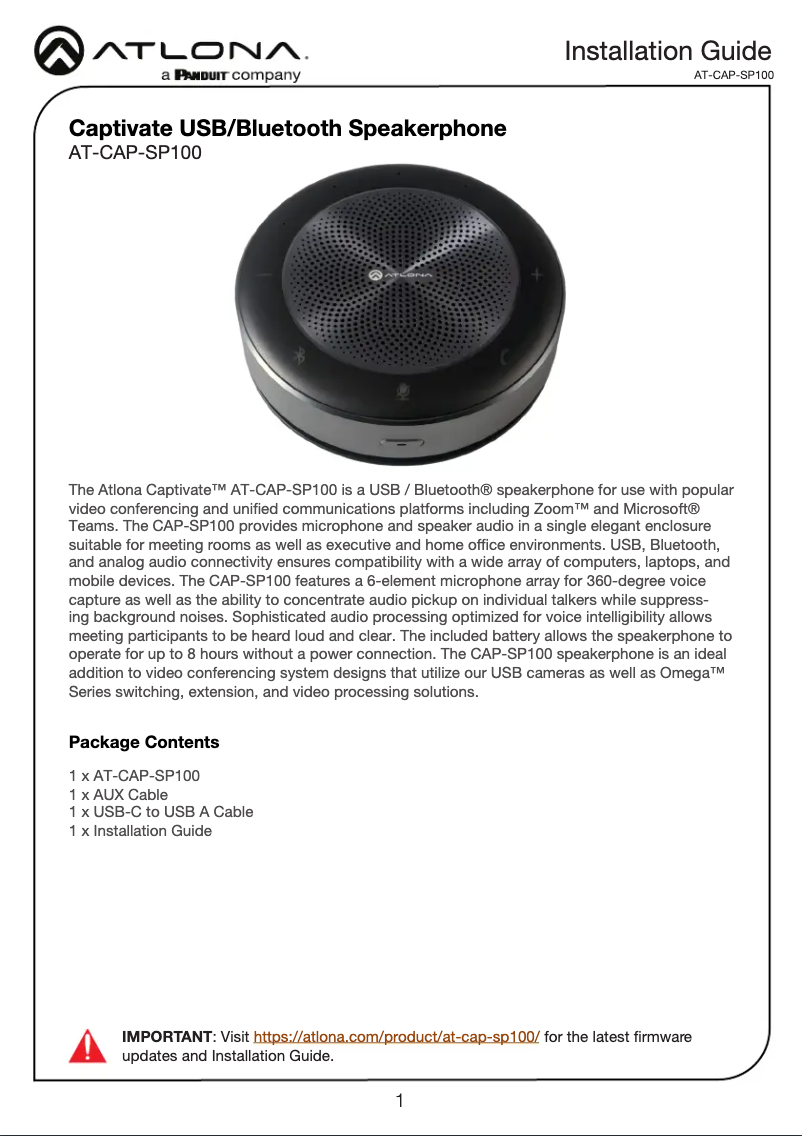 Image de la première page du manuel de l'appareil Captive AT-CAP-SP100