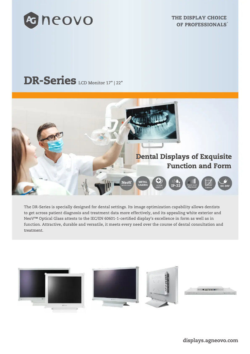 Page 1 de la notice Fiche technique AG Neovo DR-22E