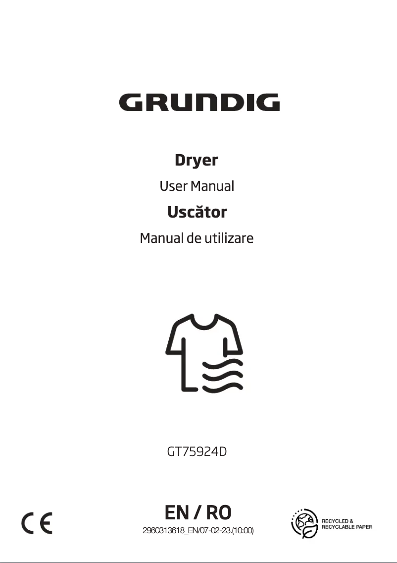 Page 1 de la notice Manuel utilisateur Grundig GT75924D