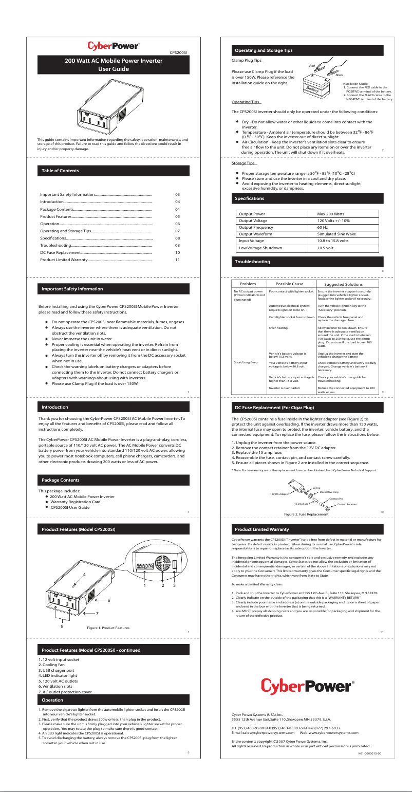 Page n°1 - Manuel utilisateur CyberPower CPS200SI