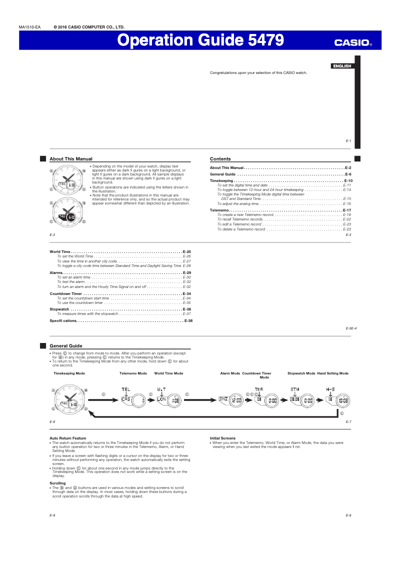 Page n°1 - Manuel utilisateur Casio Edifice ERA-120BL-2AVEF