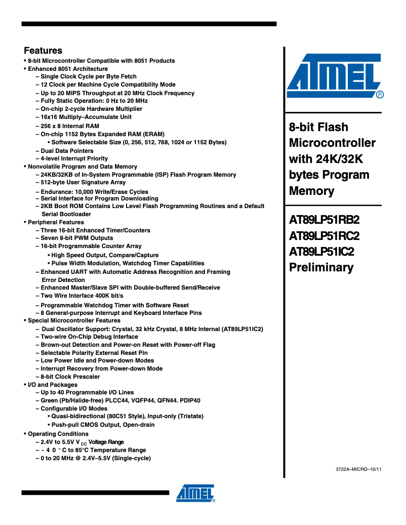 Imagen de la primera página del manual del dispositivo AT89LP51RC2