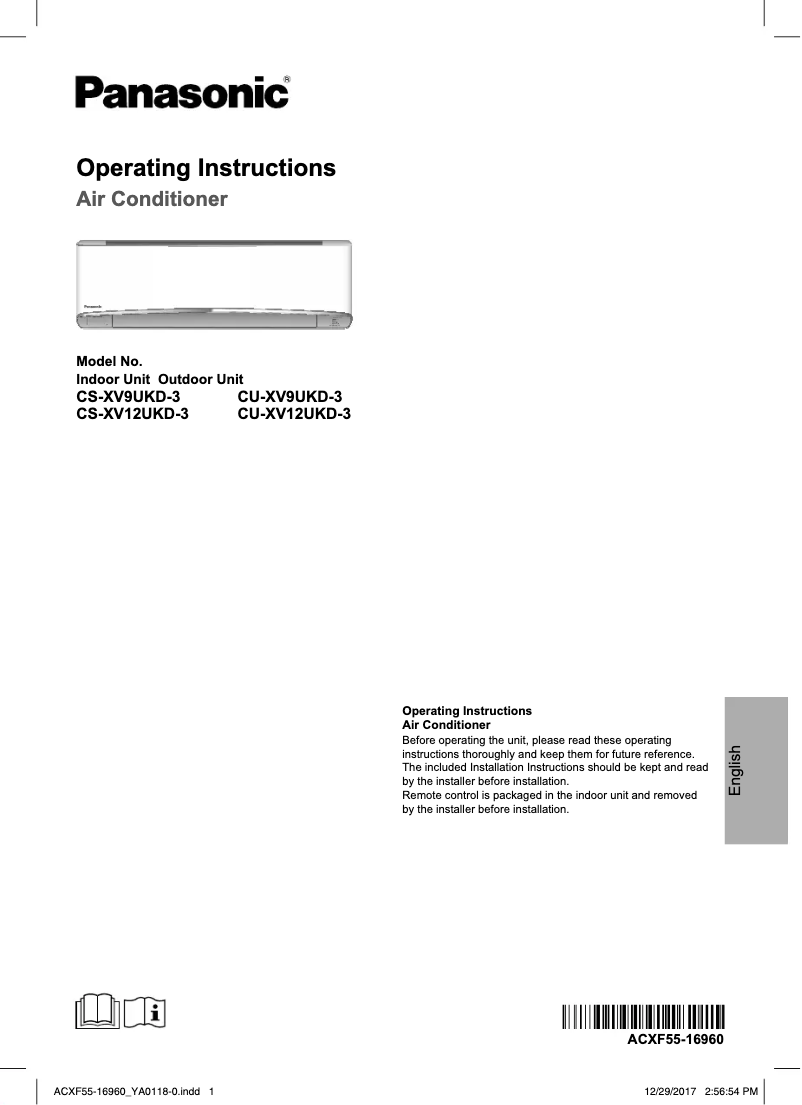 Page 1 de la notice Manuel utilisateur Panasonic CS-XV9UKD-3