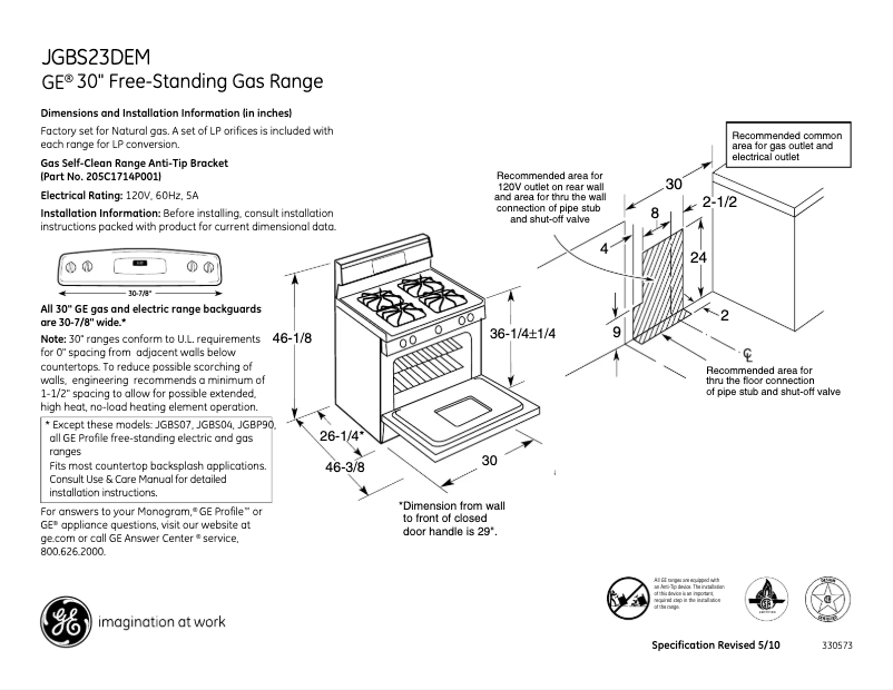 Page n°1 - Fiche technique GE JGBS23DEMBB