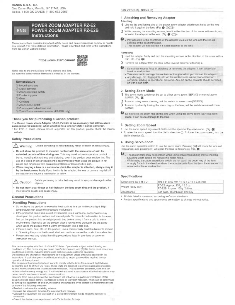 Image de la première page du manuel de l'appareil PZ-E2