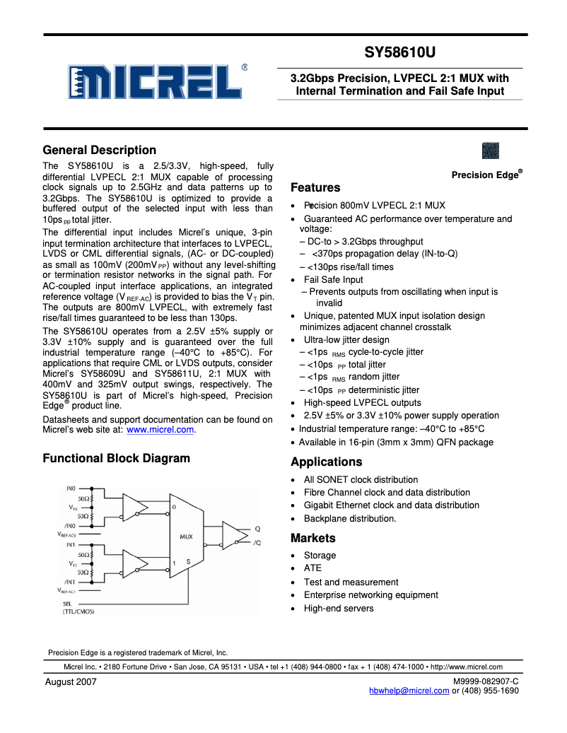 Page 1 de la notice Manuel utilisateur Microchip SY58610U
