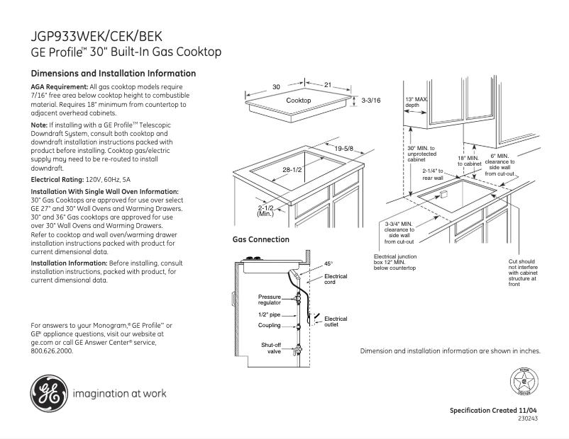 Page n°1 - Fiche technique GE Profile JGP933CEKCC