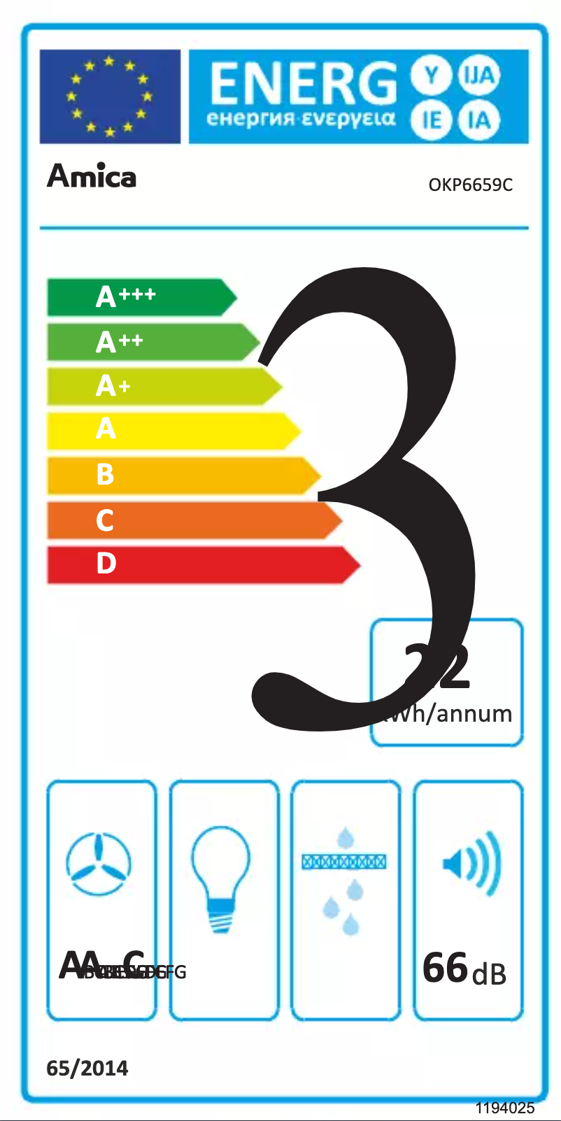 Page 1 de la notice Label énergétique Amica OKP6659C