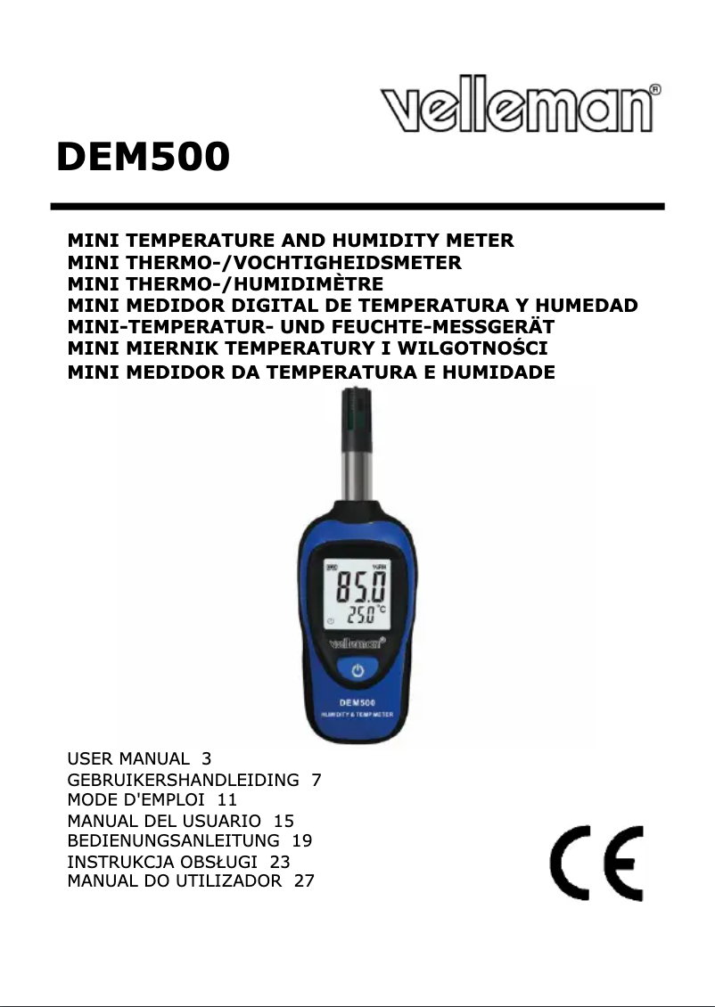 Page 1 de la notice Manuel utilisateur Velleman DEM500
