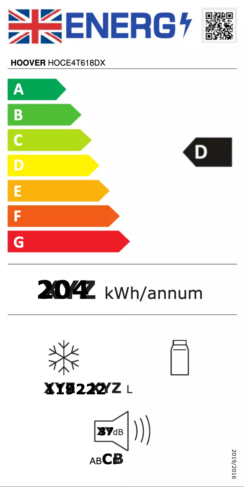 Page n°1 - Label énergétique Hoover HOCE4T618DX