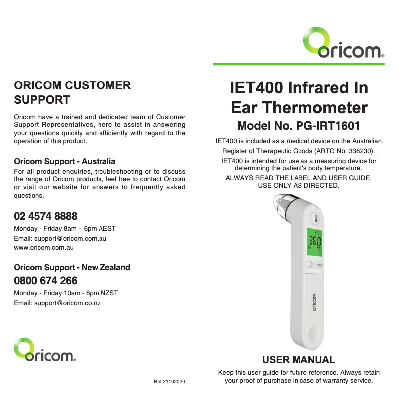 Page n°1 - Manuel utilisateur Oricom IET400