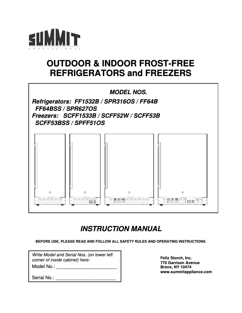 Page 1 de la notice Manuel d'utilisation et d'entretien Summit SPR627OSSSTB