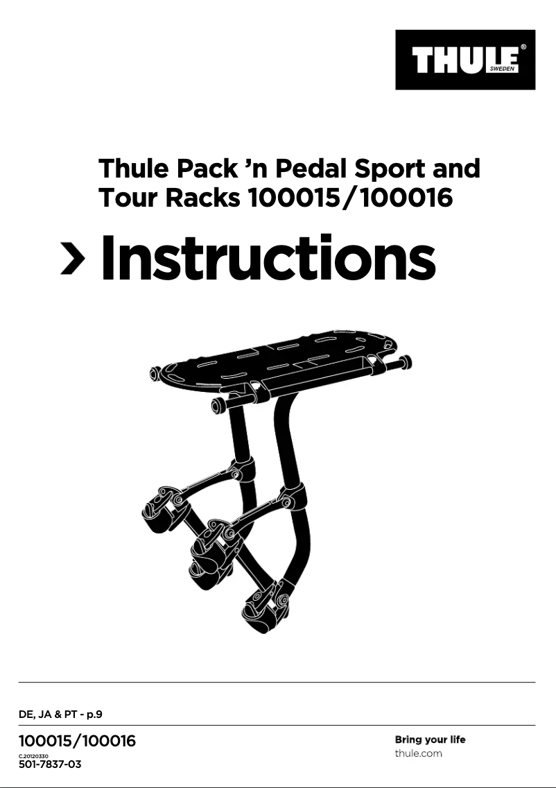 Page 1 de la notice Manuel utilisateur Thule Pack 'n Pedal Sport Rack