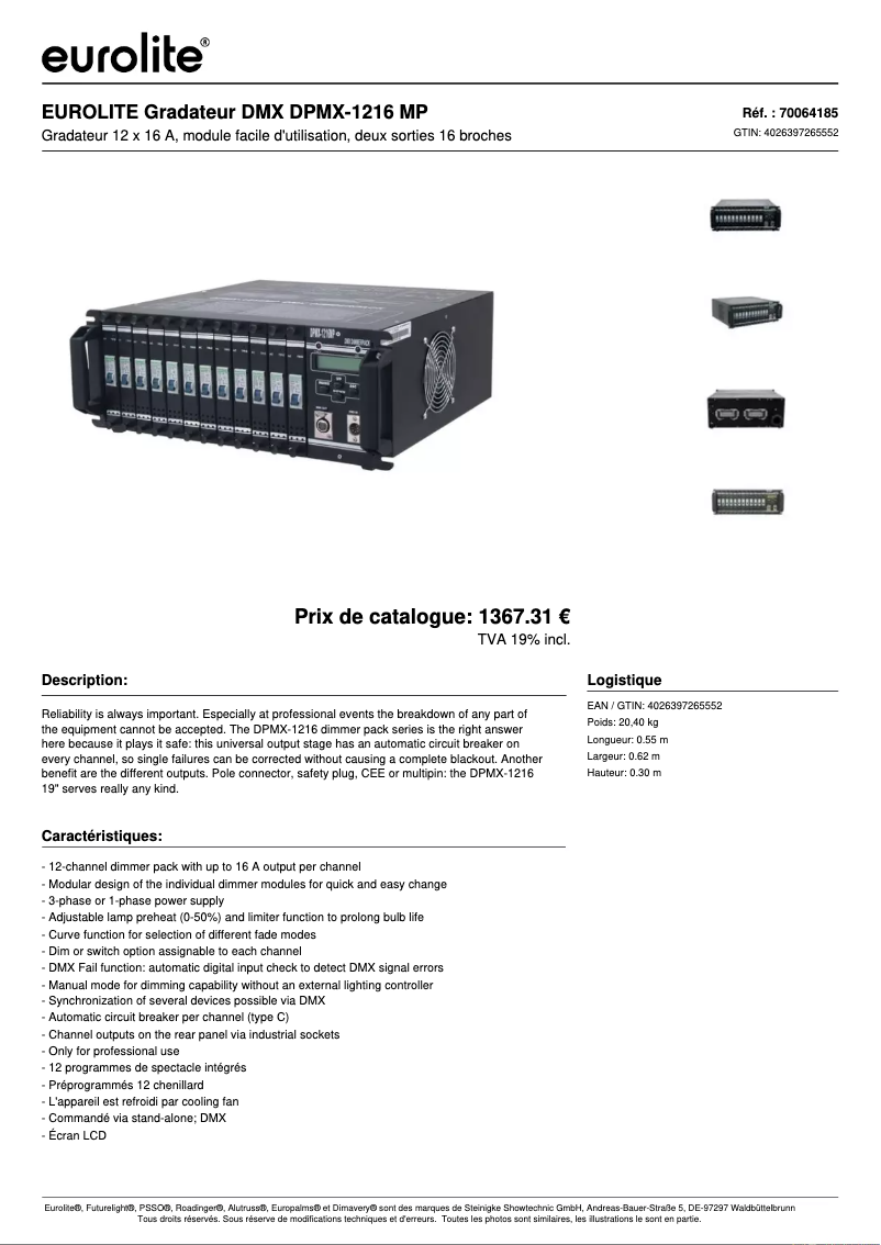 Page n°1 - Fiche technique Eurolite DPMX-1216 MP