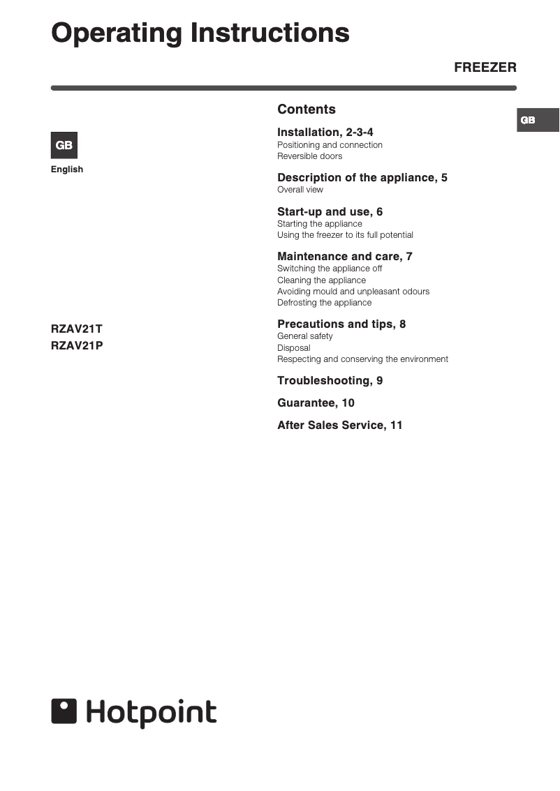 Page n°1 - Manuel utilisateur Hotpoint RZAV21P