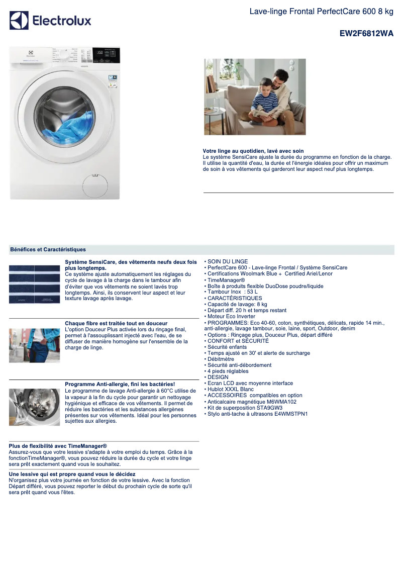 Page n°1 - Fiche technique Electrolux EW2F6812WA