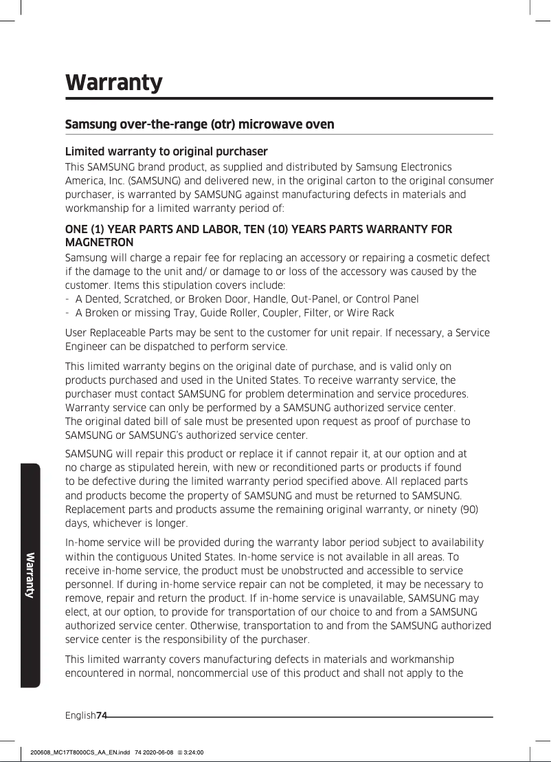 Image de la première page du manuel de l'appareil ME11A7510DS