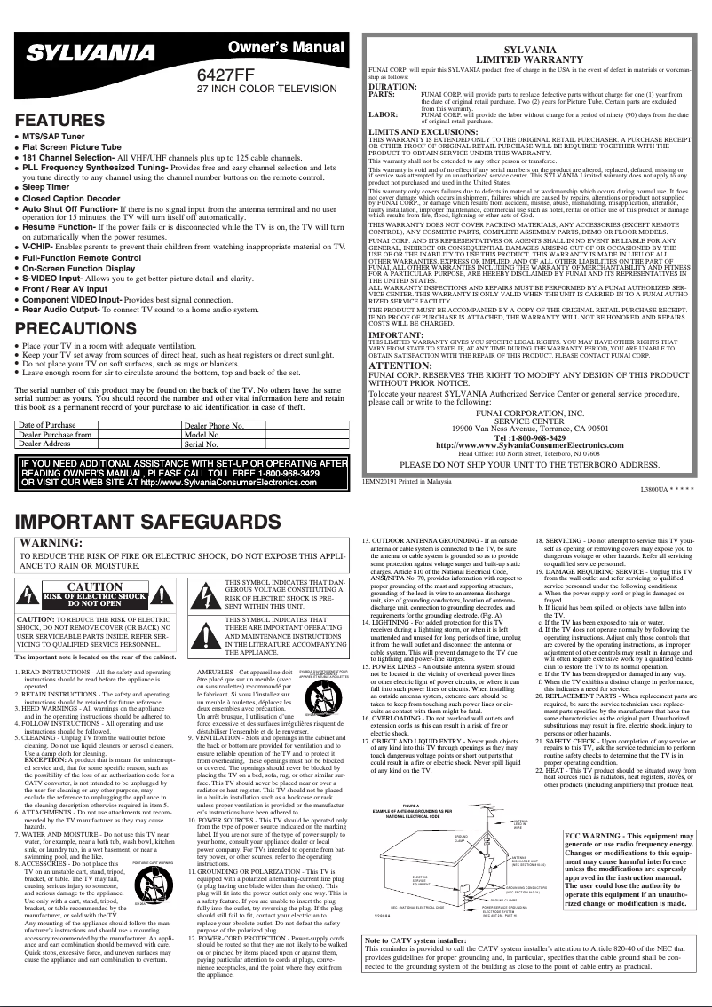 Page n°1 - Manuel utilisateur Sylvania 6427FF