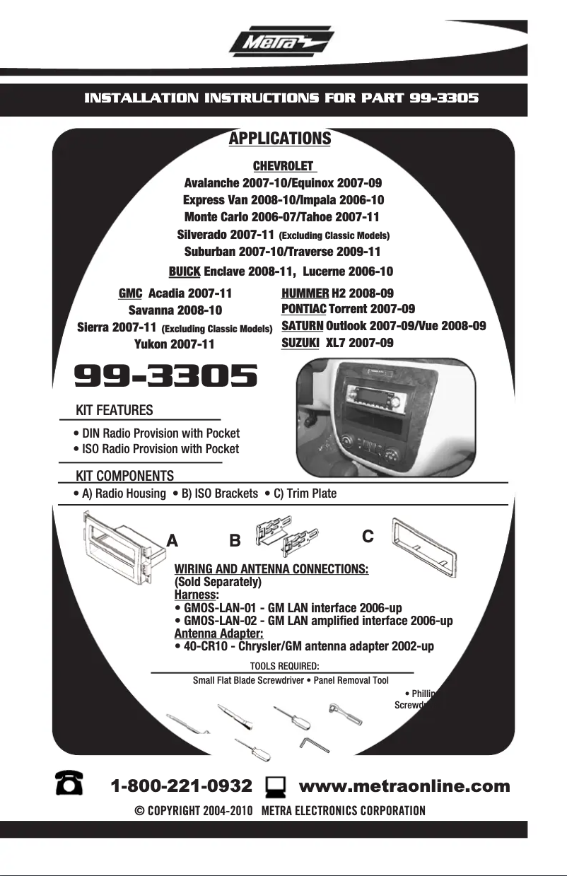 Page n°1 - Guide d'installation Metra 99-3305